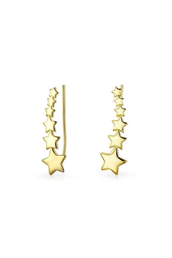 Womens USA Patriotic Celestial Ear Cuff Cartilage Star Climbers 14K Gold Plated Silver