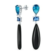 BLING JEWELRY Womens Unique Dangle Chandelier Earrings with Black Onyx & Blue CZ in Gold