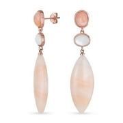 BLING JEWELRY Womens Unique Dangle Gemstone Earrings White MOP & Pink Aventurine in Gold Plated