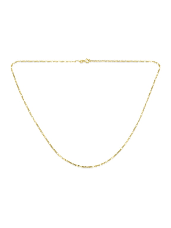 Womens Classic Thin Gold 1.2MM Figaro Chain Link Necklace Sterling Silver 18"