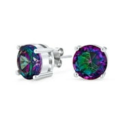 Bling Jewelry Womens Sterling Silver Mystic Rainbow Cubic Zirconia Solitaire CZ Stud Earrings for Unisex Color-Changing