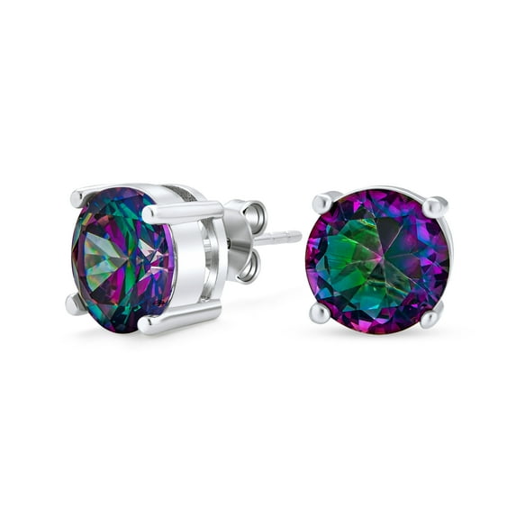Bling Jewelry Womens Unisex Black Mystic Rainbow CZ Stud Earrings Sterling Silver Round/Square 5MM