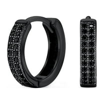 Bling Jewelry Womens Unisex Black Pave CZ Hoop Earrings Slender Huggie Sterling Silver .30-.50 Inch