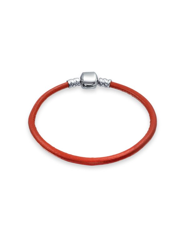 Womens Red Genuine Leather Bracelet .925 Sterling Silver Clasp for Charms 7.5 Inch