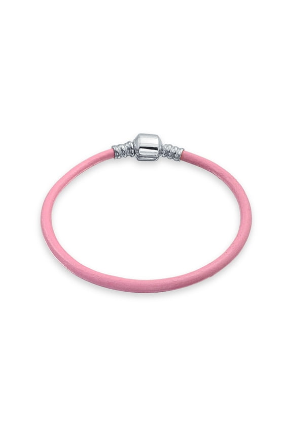 Womens Unisex Black Pink Red Leather Strand Bracelet for Bead Charms Silver Clasp