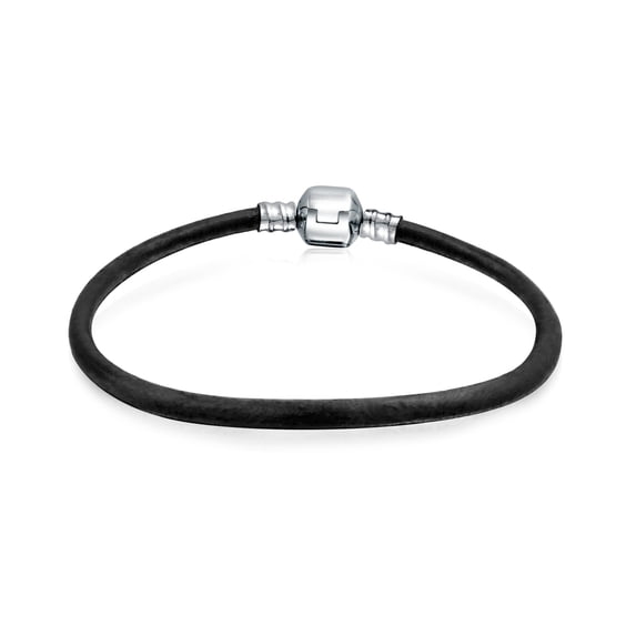 Bling Jewelry Womens Unisex Black Pink Red Leather Strand Bracelet for Bead Charms Silver Clasp