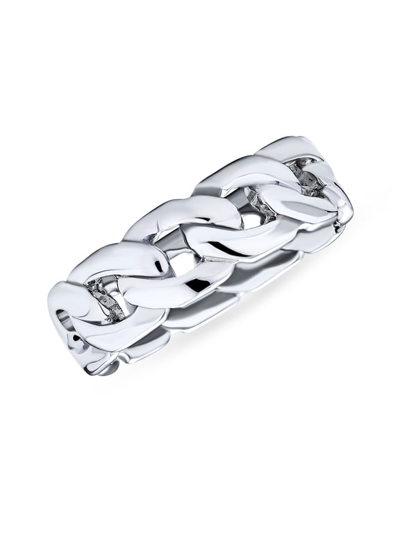Womens Unisex Solid Curb Link Chain Band Rings Bands .925 Sterling Silver 6MM