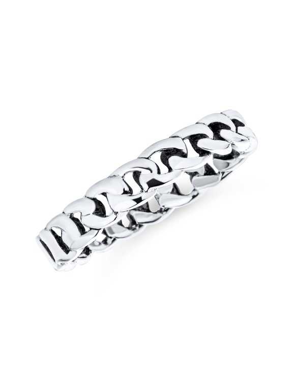 Womens Solid Braided Curb Chain Link Ring Band .925 Sterling Silver 3MM