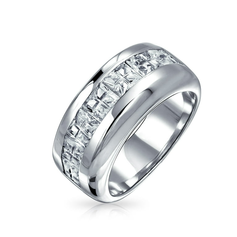 Bling Jewelry Men's Sterling Silver Wedding Band with AAA CZ