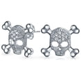 thumbnail image 1 of Bling Jewelry Womens Dia De Los Muertos White CZ Skull Crossbones Stud Earrings Sterling Silver, 1 of 5