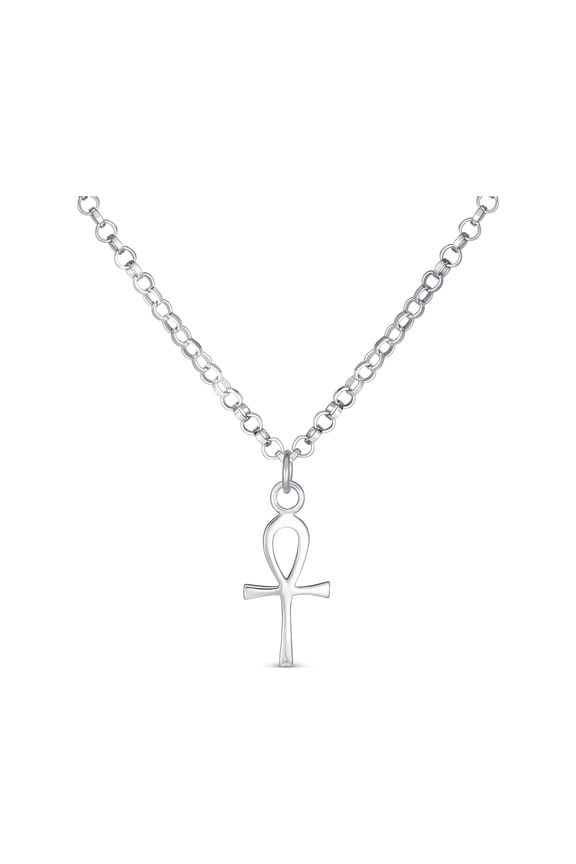 Womens Mini Small Religious Key To Life Ankh Cross Pendant Necklace .925 Sterling Silver