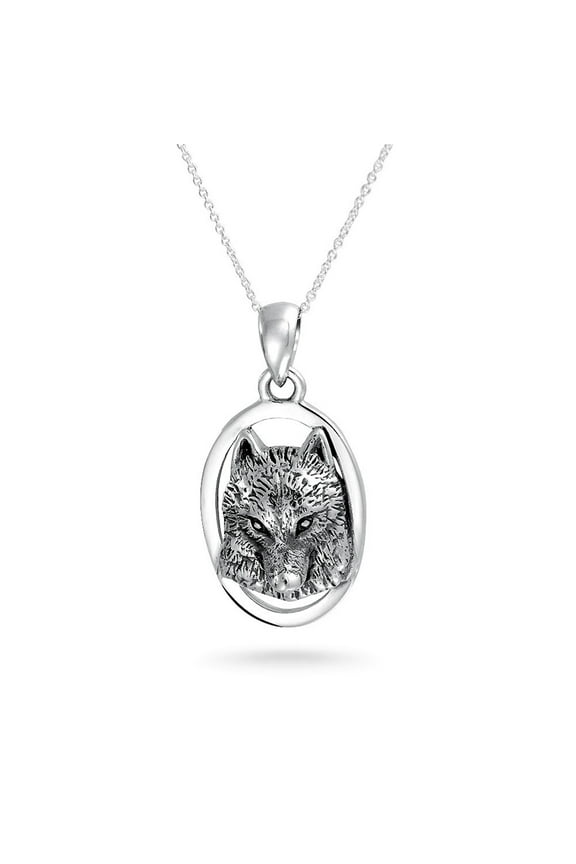 Womens Oval Werewolf Pendant Necklace Sterling Silver Amulet Men