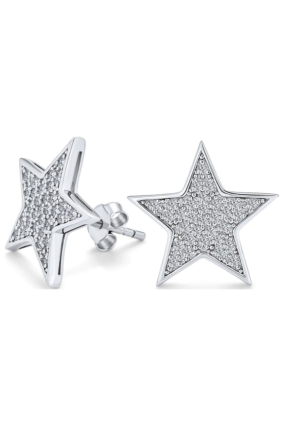 Womens Patriotic Rock Star Sparkling Cubic Zirconia CZ Stud Earrings Sterling Silver