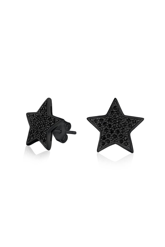 Womens Sterling Silver Celestial CZ Star Stud Earrings USA  Rock Stars Micro Pavé Black On Black