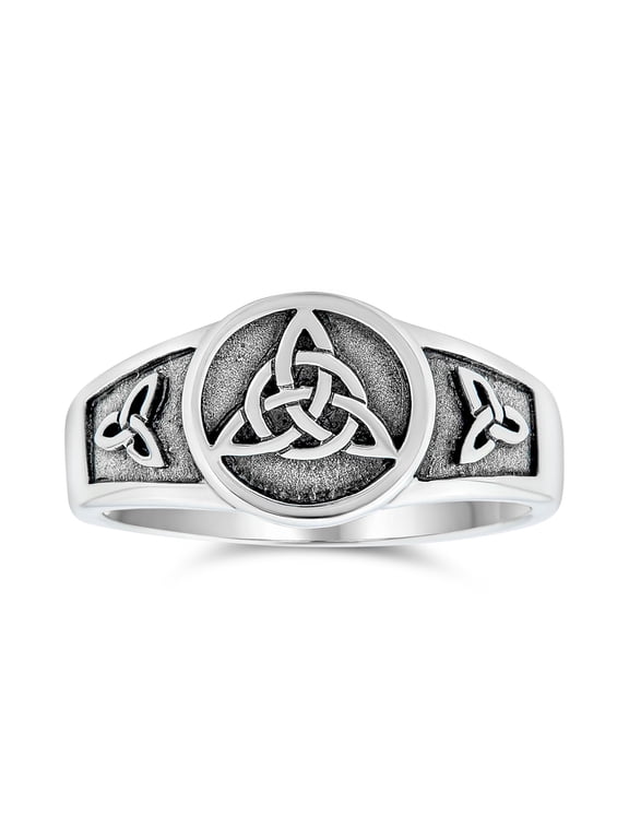 Womens Viking Celtic Infinity Trinity Knot Triquetra Signet Ring Sterling Silver