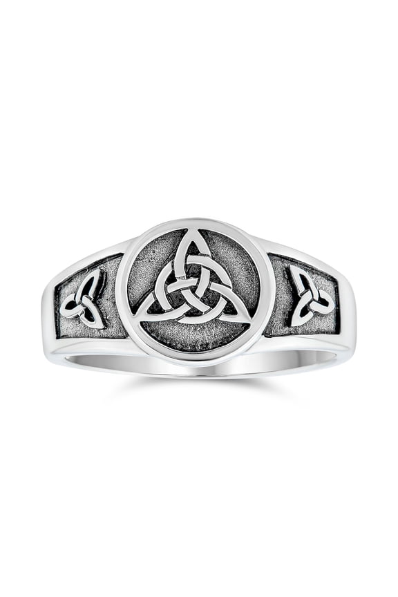 Womens Unisex Silver Ring with Viking Celtic Infinity Knot Triquetra Signet Design