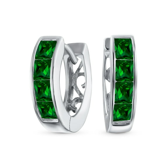 Bling Jewelry Womens Unisex Small CZ Hoop Earrings in Gold-Plated Sterling Silver Multi-Color Options