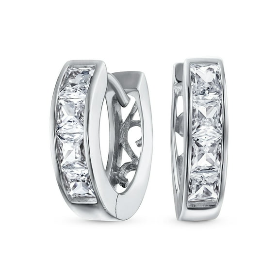 Bling Jewelry Womens Unisex Small CZ Hoop Earrings in Gold-Plated Sterling Silver Multi-Color Options