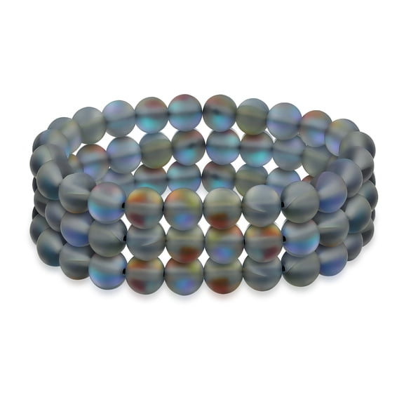 Bling Jewelry Womens Set of 3 Natural Moonstone 8MM Bead Stretch Bracelet Stacking Strands