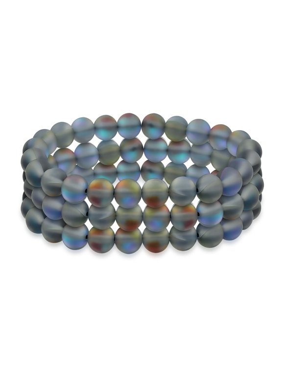 Womens Created Blue Moonstone 8MM Ball Bead Stretch Bracelet Stackable Set of 3