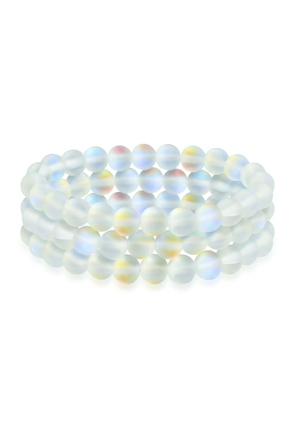 Womens Unisex Stackable Gemstone 8MM Stretch Bracelet Set of 3