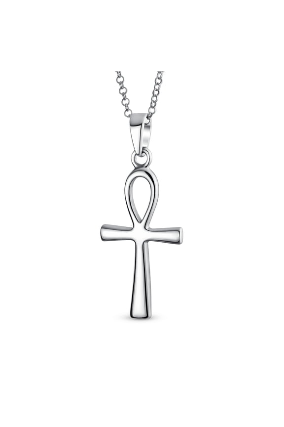 Womens Sterling Silver Ankh Cross Pendant Necklace Men and Teens