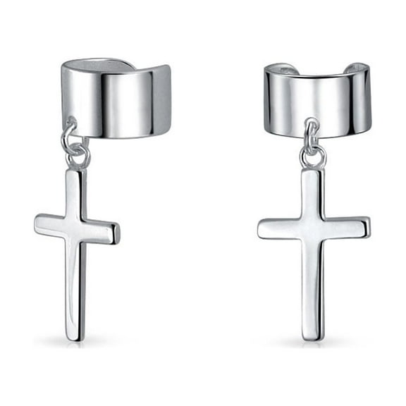 Bling Jewelry Womens Sterling Silver Ear Cuff Cartilage Cross Earrings Men