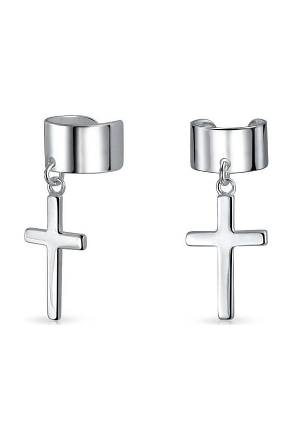 Womens Sterling Silver Ear Cuff Cartilage Cross Earrings Men