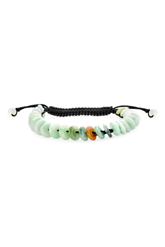 Womens Natural Light Green Jade Donut Disc Stone Bracelet Adjustable Cord 7-9”