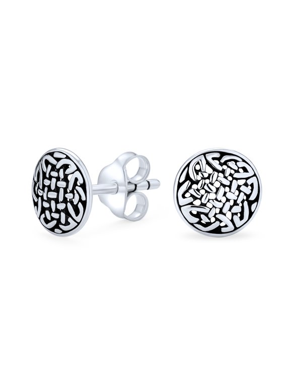 Womens Ancient Celtic Round Infifnty Knot Stud Earrings Oxidized Sterling Silver