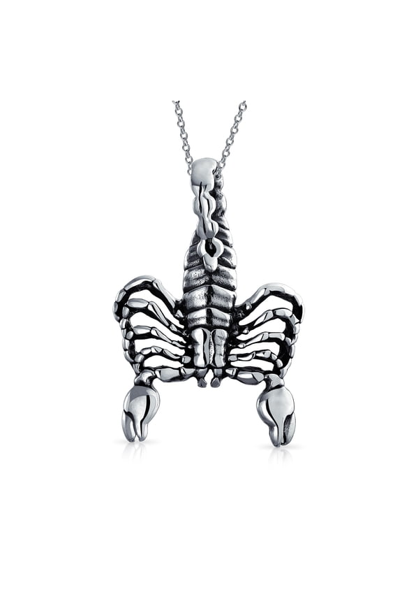 Womens Unisex Vintage Zodiac Sign Pendant Necklace in Oxidized Sterling Silver