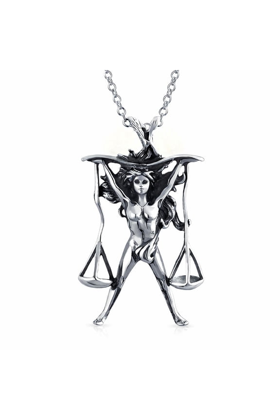 Womens .925 Sterling Silver Libra Zodiac & Justice Scales Pendant Necklace - Law & Balance Symbol