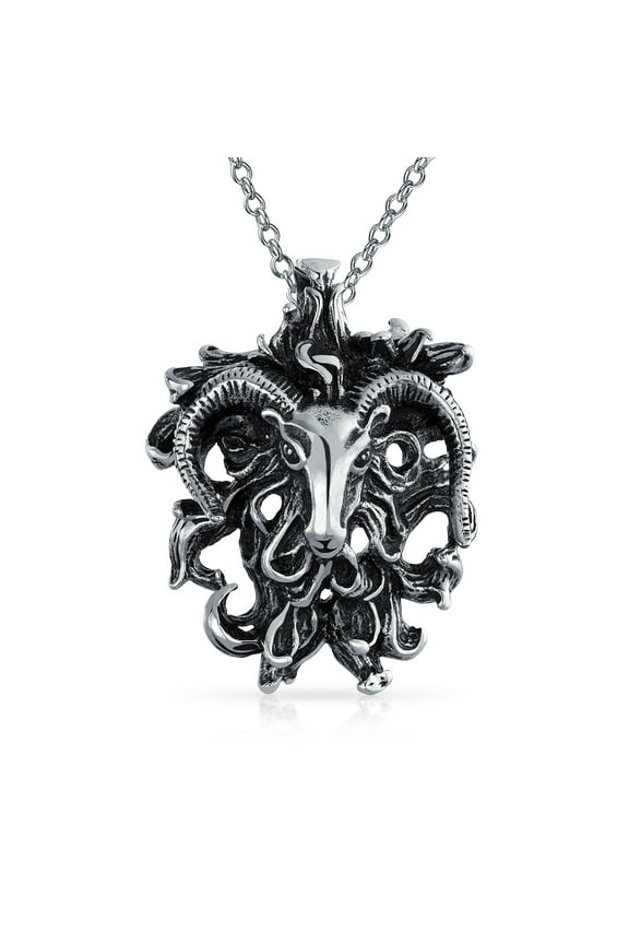 Womens Unisex Vintage Zodiac Sign Pendant Necklace in Oxidized Sterling Silver