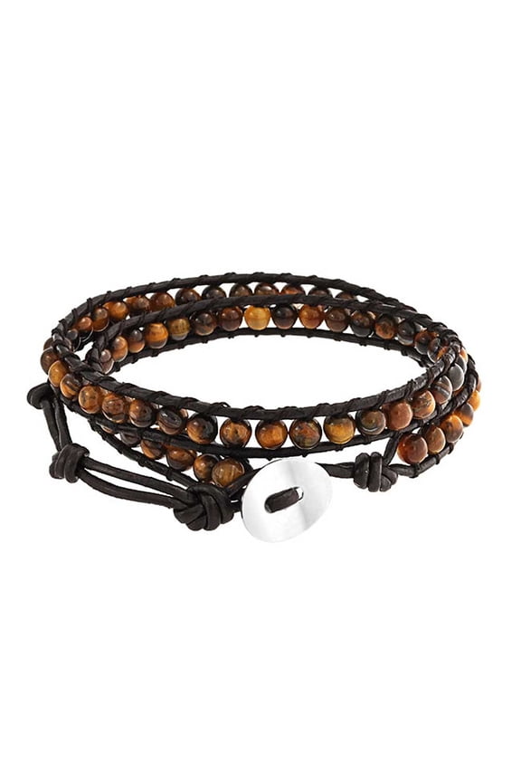 Womens Unisex Wrap Bracelet Two Tone Multi Strand with Tiger Eye & Black Onyx Beads
