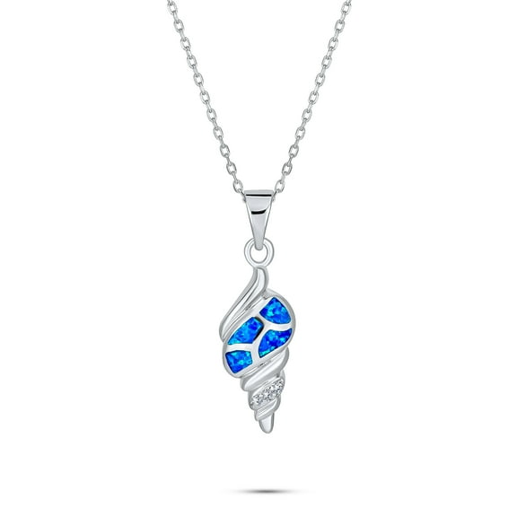 Bling Jewelry Womens Vacation Blue Gemstone Opal Inlay Sea Shell Pendant Necklace Sterling Silver