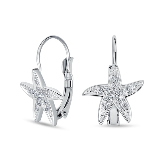 Bling Jewelry Womens Vacation Nautical Pave CZ Drop Starfish Earrings .925 Sterling Silver