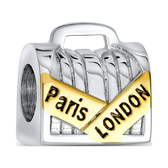 Bling Jewelry Womens Vacation Travel Suitcase Luggage Charm Bead 14K Gold Plated Silver Fits Bracelet