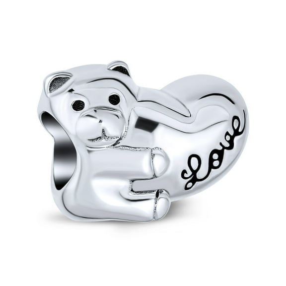 Bling Jewelry Womens Valentine LOVE Heart Teddy Bear Charm Bead for Tween Daughter Sterling Silver