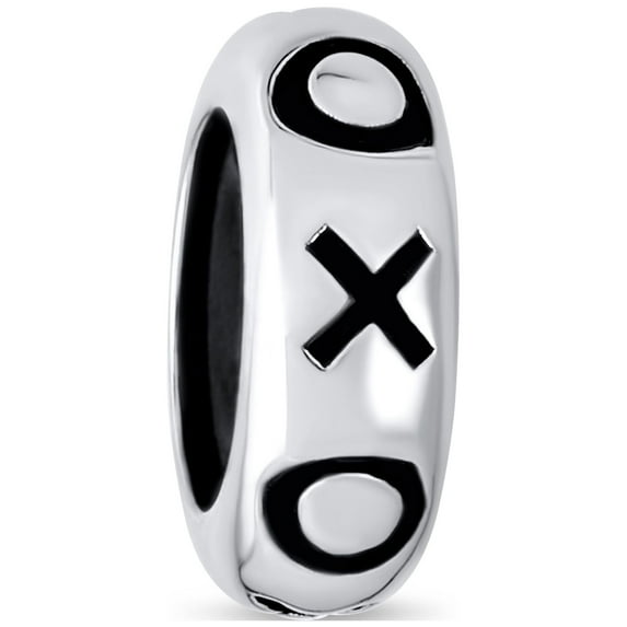 Bling Jewelry Womens Valentine XO Clasp Spacer Charm Bead Black Rubber Oxidized Silver for Bracelets