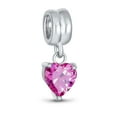 thumbnail image 1 of Bling Jewelry Womens Valentines Love Cubic Zirconia CZ Pink Heart Shape Dangle Charm Bead for Bracelet Sterling Silver, 1 of 5