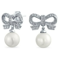 Bling Jewelry Womens Victorian Dangle Chandelier Earrings with Ribbon CZ and Simulated Pearl Bow