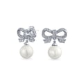 thumbnail image 1 of Bling Jewelry Womens Victorian Dangle Chandelier Earrings with Ribbon CZ and Simulated Pearl Bow, 1 of 5