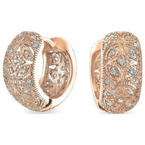 Bling Jewelry Womens Victorian Style CZ Accent Wide Filigree Flower Huggie Mini Hoop Earrings Gold Plated