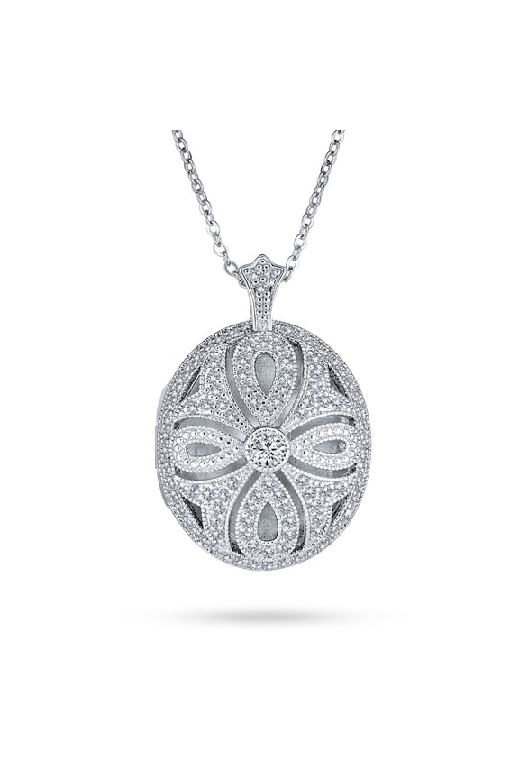 Womens Victorian Style Filigree Perfume Diffuser Locket Necklace Silver Plated