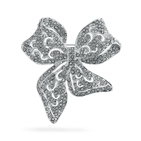 Bling Jewelry Womens Victorian Vintage Crystal Bridal Large Brooch Pin Silver