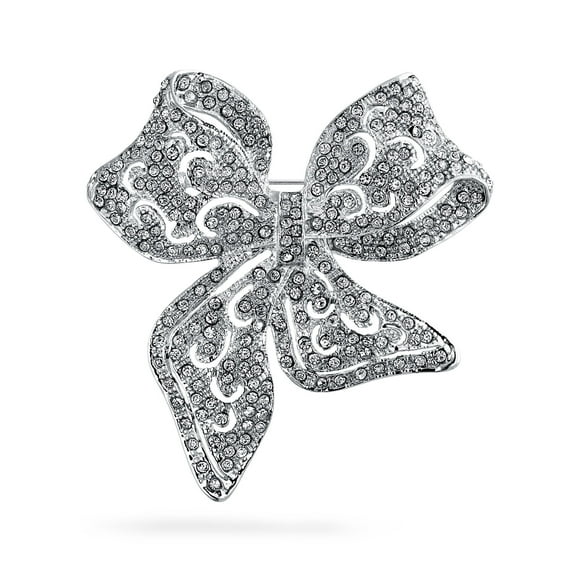 Bling Jewelry Womens Victorian Vintage Crystal Bridal Large Brooch Pin Silver