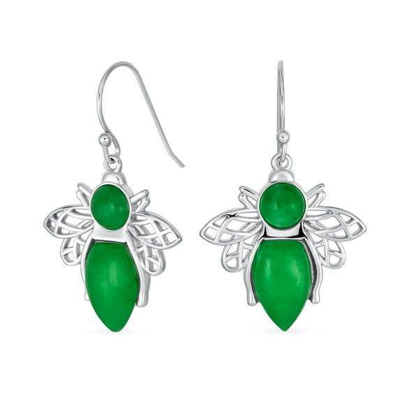 Bling Jewelry Womens Vintage 3D Insect Gemstone Jade Queen Bee Dangle Earrings Sterling Silver