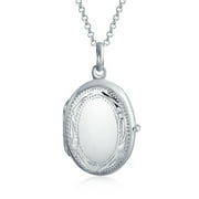 Bling Jewelry Womens Vintage Oval Photo Locket Necklace Holds 2 Photos .925 Sterling Silver