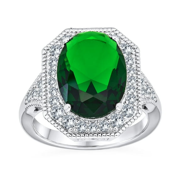 Bling Jewelry Womens Vintage 15CTW Oval Solitaire CZ Green Statement Ring