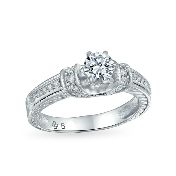 Bling Jewelry Womens Vintage Art Deco 1CT Round Solitaire CZ Engagement Ring with Filigree Details